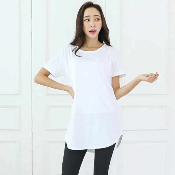 토마토팩토리 여성용 레이어드 반팔 롱티셔츠