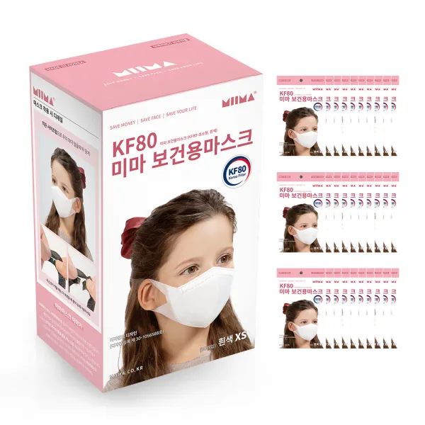 미마마스크 보건용 마스크 초소형 KF80 흰색, 30개, 1개입