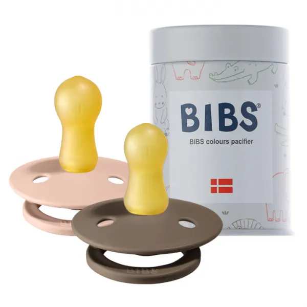 BIBS 데니쉬 공갈 젖꼭지 2p + 하드케이스, 3단계(18개월이상), 브라운, 핑크