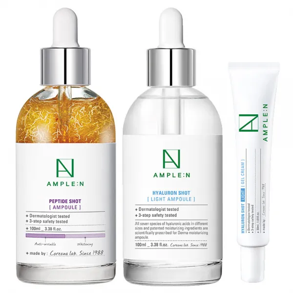 앰플엔 펩타이드샷 앰플 100ml + 히알루론샷 라이트 앰플 100ml + 히알루론샷 라이트 젤 크림 30ml, 1세트