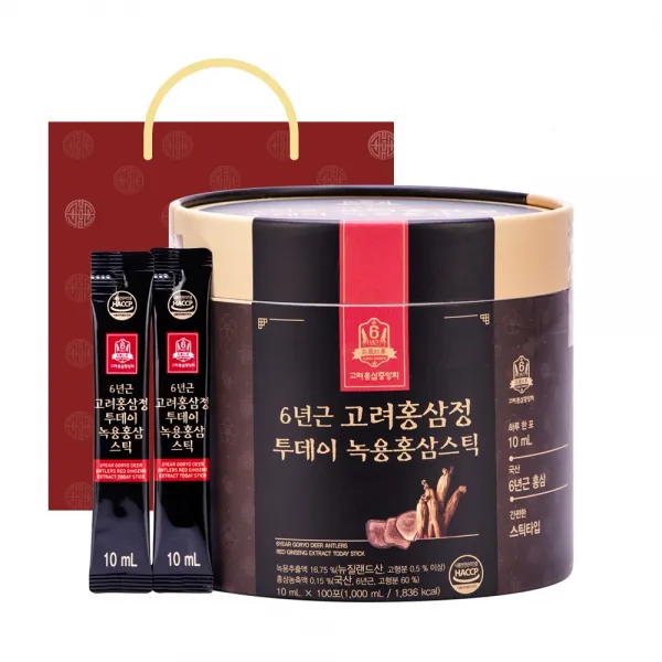고려홍삼중앙회 6년근 고려홍삼정 투데이 녹용홍삼스틱 + 쇼핑백 10ml 100개