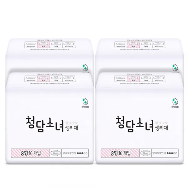 청담소녀 중형 생리대 날개형 16개입 4팩