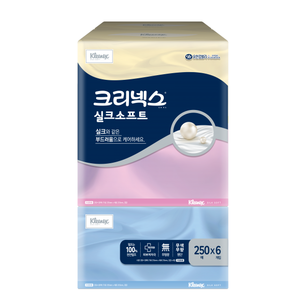 크리넥스 실크소프트 미용티슈 천연펄프 2겹 250매, 6개입, 1개