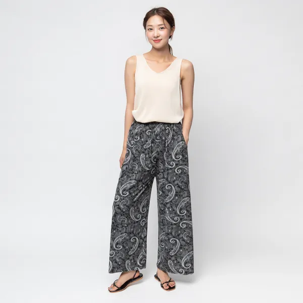 캐럿 여성용 프린트 와이드 밴딩 냉장고 팬츠