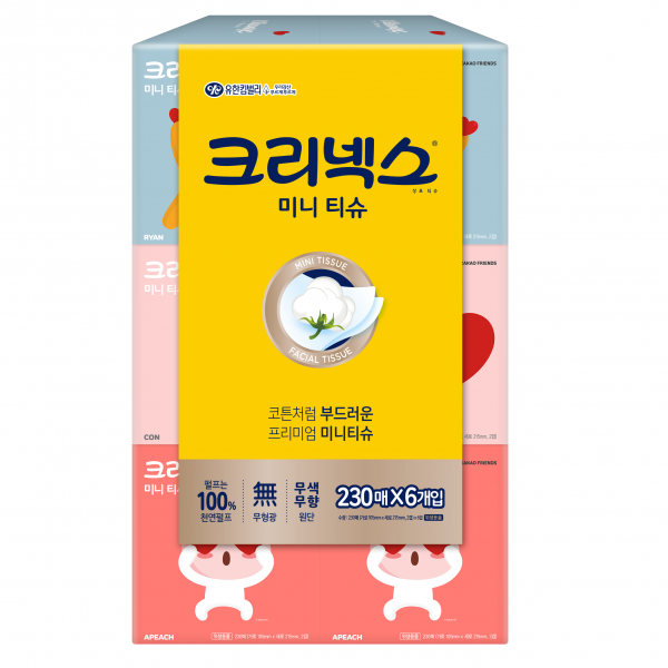 크리넥스 미니 카카오 1/2 티슈, 230매, 6개입