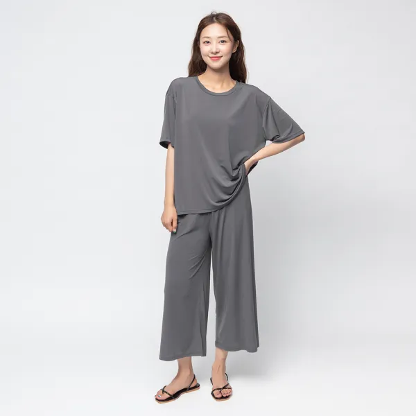 캐럿 여성용 냉장고 루즈 핏 티 + 와이드 팬츠 상하세트