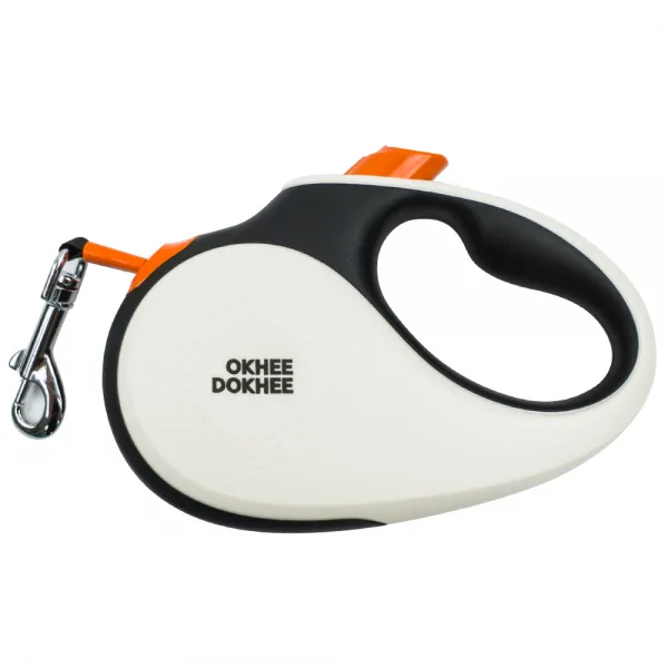 옥희독희 강아지 자동 리드줄 화이트오렌지