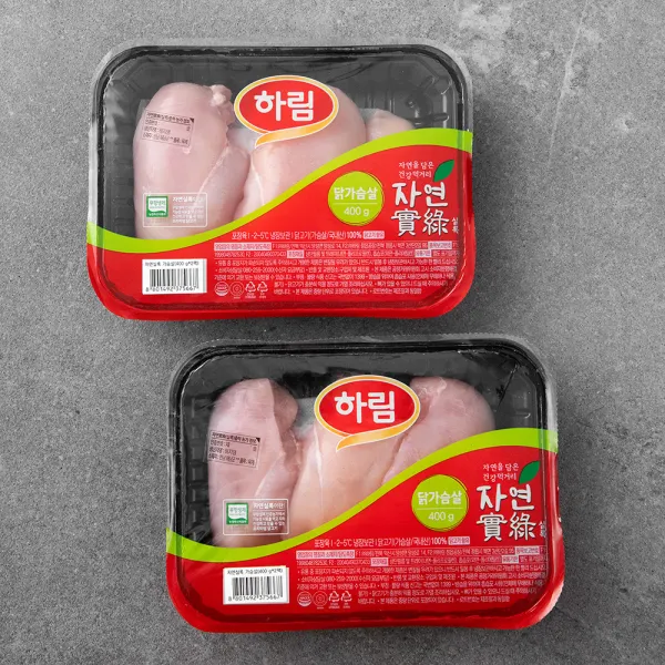 하림 자연실록 무항생제 인증 닭가슴살 (냉장), 400g, 2팩