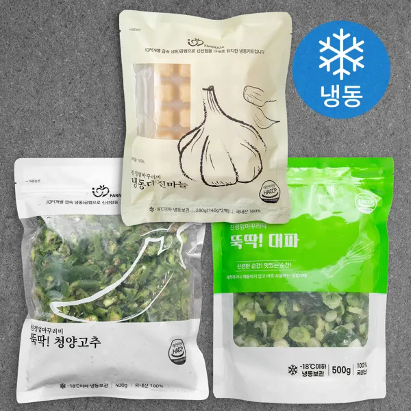 친정엄마꾸러미 뚝딱! 다진마늘 280g + 청양고추 400g + 대파 500g 세트 (냉동), 1세트