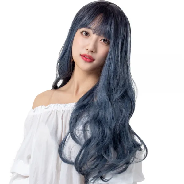 마리안느 고급원사 전체가발 + 가발망 세트, 헤이즈블루, 1세트