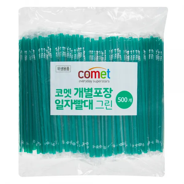 코멧 개별포장 일자빨대, 그린, 500개입, 1개