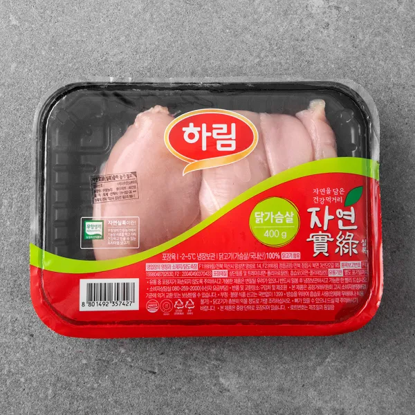 하림 자연실록 무항생제 인증 닭가슴살 (냉장), 400g, 1개