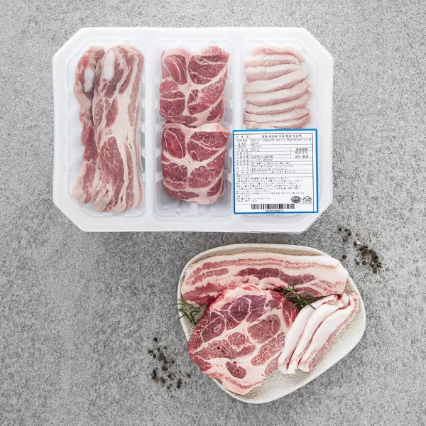 모아미트 보리먹인 삼겹 목살 항정살 모둠팩 구이용 (냉장), 900g, 1개