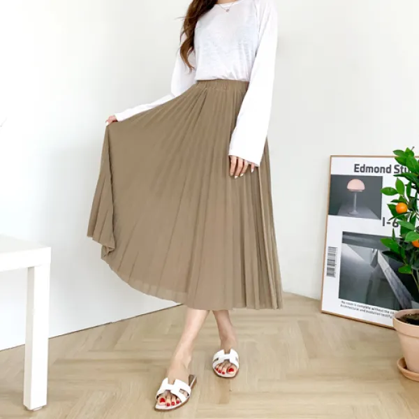 잘빠진 에이라인 밴딩 플리츠 스커트
