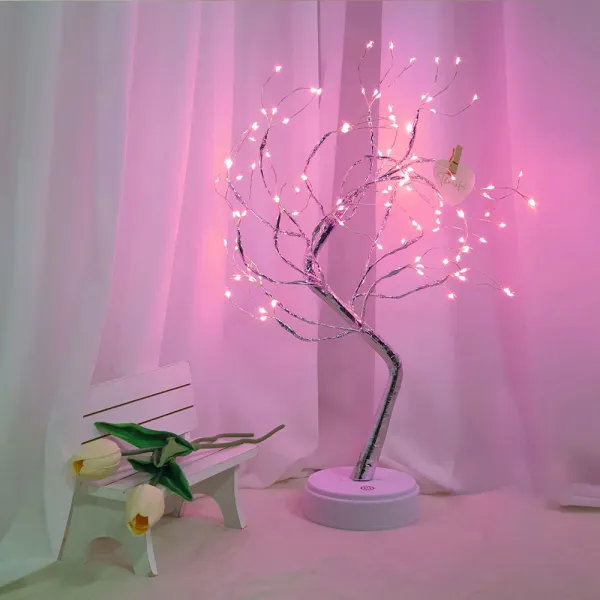 이플린 별빛 트리 무드등 + 우드집게, 핑크색 + 와이어