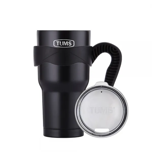 텀스 뉴메가 진공 스텐텀블러 + 손잡이 + 기본뚜껑, 블랙, 900ml