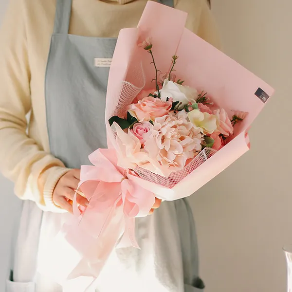 아스파시아 조화 노토스 로즈 비누꽃다발 + 메시지픽 + 쇼핑백, 핑크