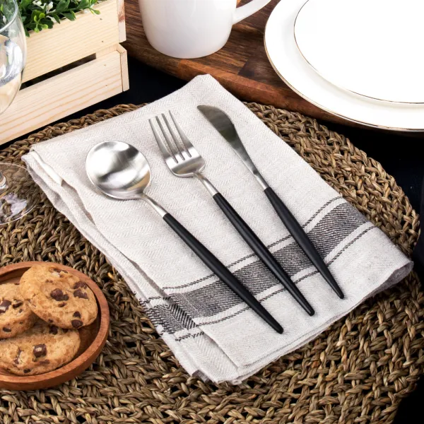 블룸엣홈 큐티러리 디너 3종세트 블랙 실버 디너 스푼 + 디너 포크 + 디너 나이프