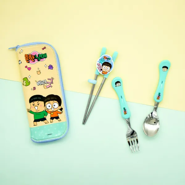릴팡 흔한남매 하이퍼 교정용 젓가락 + 스푼 + 포크 + 케이스 혼합색상 1세트