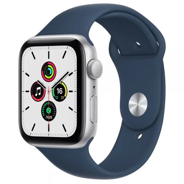 Apple 애플워치 SE, 실버 알루미늄 케이스, 어비스블루 스포츠 밴드, 44mm, GPS