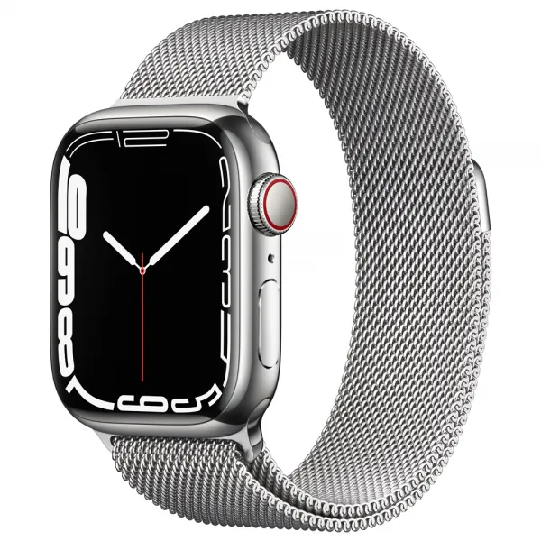 Apple 애플워치 7 스테인리스 스틸 케이스 + 밀레니즈 루프, GPS+Cellular, 실버 케이스, 실버 루프