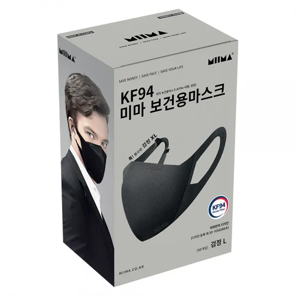 미마마스크 보건용 마스크 대형 KF94, 30개입, 1개, 검정