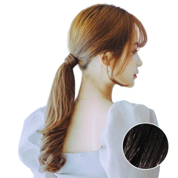 여성 벨크로 포니테일 미디움웨이브 형상기억인모 가발, 내츄럴블랙, 1개