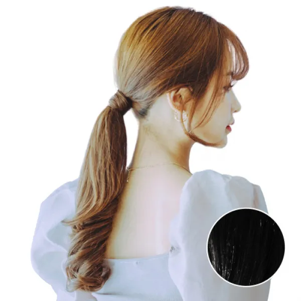 여성 벨크로 포니테일 미디움웨이브 형상기억인모 가발, 다크블랙, 1개