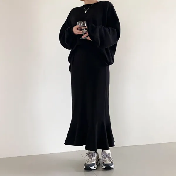 아모르데이 여성용 휴펜머메이드세트 상하의 벌룬 맨투맨 티셔츠 프릴 스커트 SET