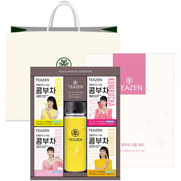 티젠 콤부차 보틀 선물세트, 1세트, 레몬 10p + 베리 10p + 유자 10p +  피치 10p +  에코젠 보틀 500ml