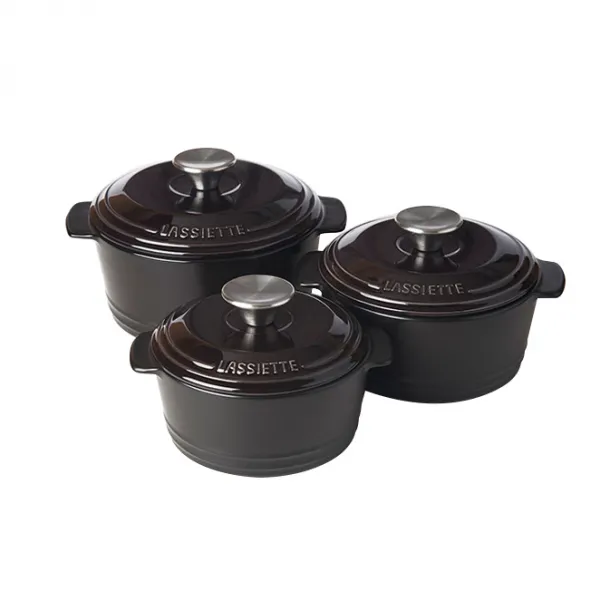 라씨에뜨 젬팟 블랙 무균열 뚝배기 3p 세트 젬팟 14 14 X7.5 Cm 젬팟 16 16 X 8 Cm 젬팟 18 18 X 9 Cm 1세트