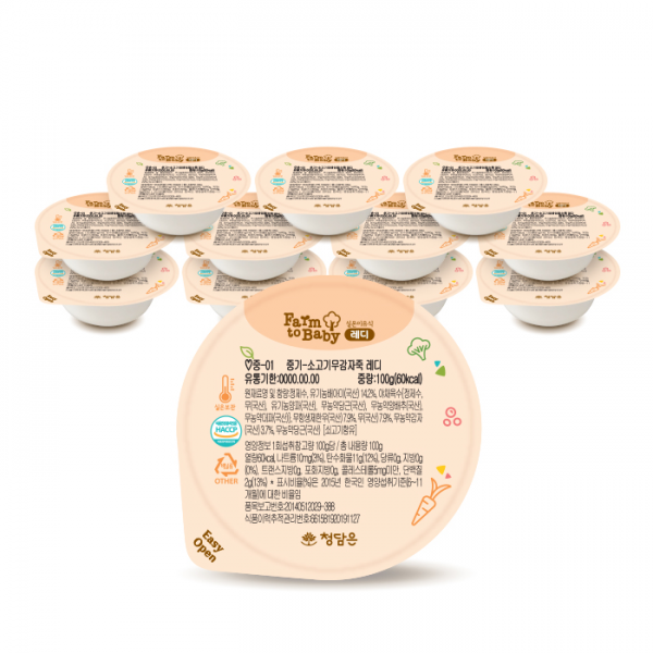 팜투베이비 레디 중기 실온 이유식 A 세트, 소고기 + 무 + 감자, 소고기 + 시금치 + 양송이, 두부 + 청경채, 미역 + 채소 + 두부, 닭가슴살 + 김가루, 홍메기살 + 애호박 + 톳, 1세트
