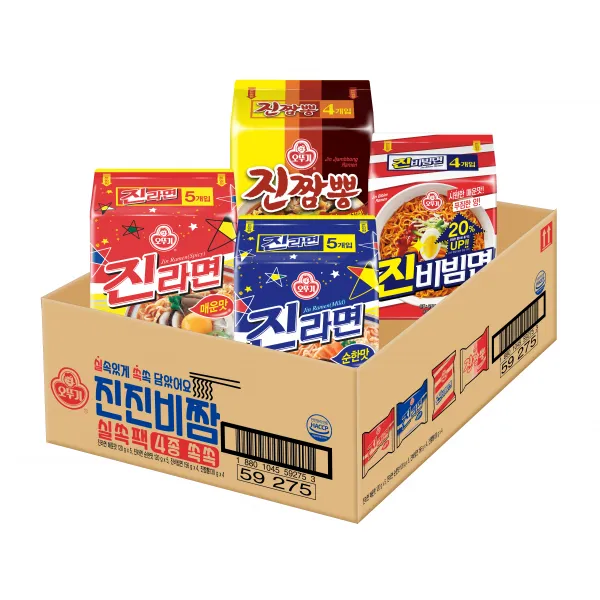 오뚜기 진진비짬 실쏙팩 진라면 매운맛 5개 + 진라면 순한맛 5개 + 진비빔면 4개 + 진짬뽕 4개 라면 세트 18개