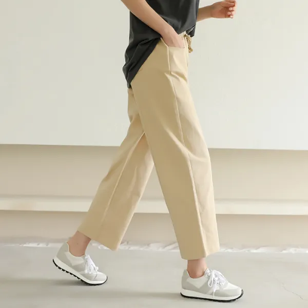 빼빼 여성용 절개라인 스트링 허리밴딩 9부 와이드 팬츠