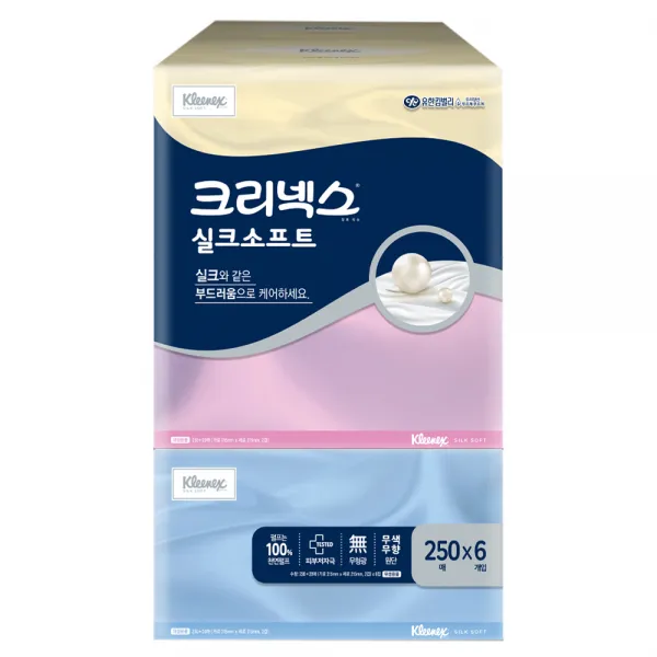 크리넥스 실크소프트 미용티슈 천연펄프 2겹 250매, 6개입, 1개