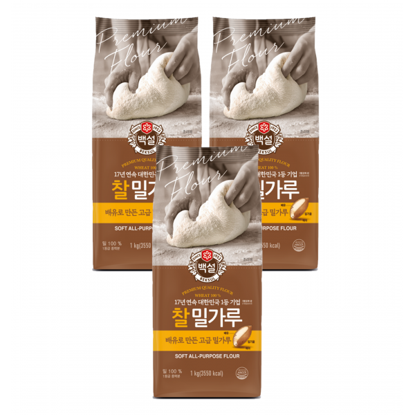 백설 찰밀가루, 1kg, 3개