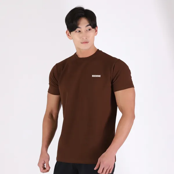 허그본 남성용 베이직 스몰 로고 머슬핏 반팔 티셔츠 무지라인