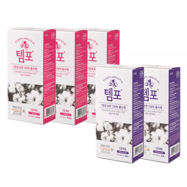 동아제약 템포 삽입형 생리대 슈퍼 10p x 3개 + 레귤러 10p x 2개, 1세트