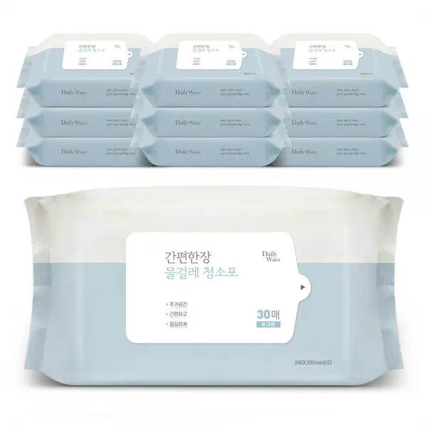 데일리워터 물걸레 청소포 대형 리필 30매, 10팩