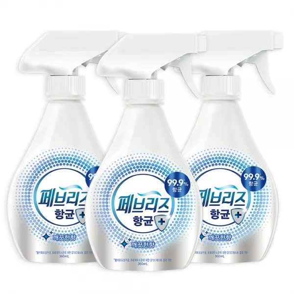 페브리즈 항균플러스 섬유탈취제 깨끗한향 본품, 360ml, 3개