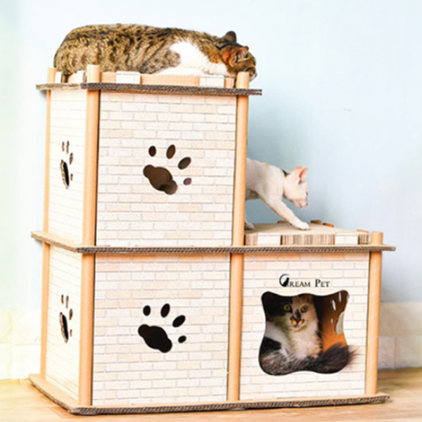 크림펫 고양이 숨숨집 스크래쳐 3층 캣타워 혼합색상 1개