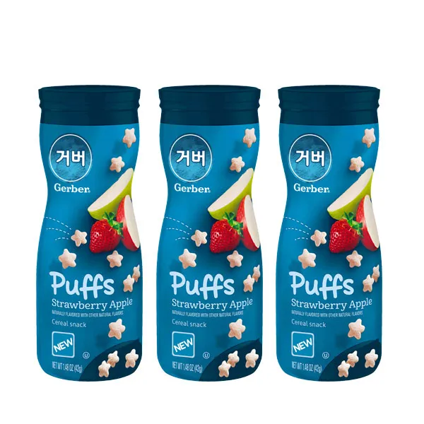 거버 퍼프 8개월부터 42g, 딸기 + 사과 혼합맛, 3개입