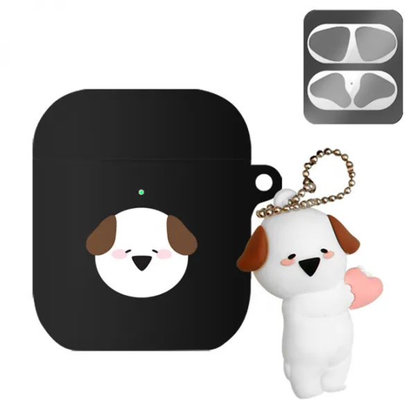 오버액션 에어팟 키링 케이스 + 철가루방지스티커 리틀 도그보이 오버액션 실리콘 키링 에어팟케이스
