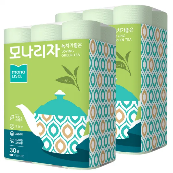 모나리자 녹차가 좋은 천연펄프 3겹 롤화장지 25m 30롤 2개