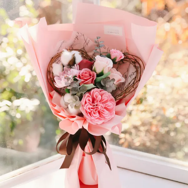 아스파시아 셀레네 하트목화 비누꽃다발 핑크
