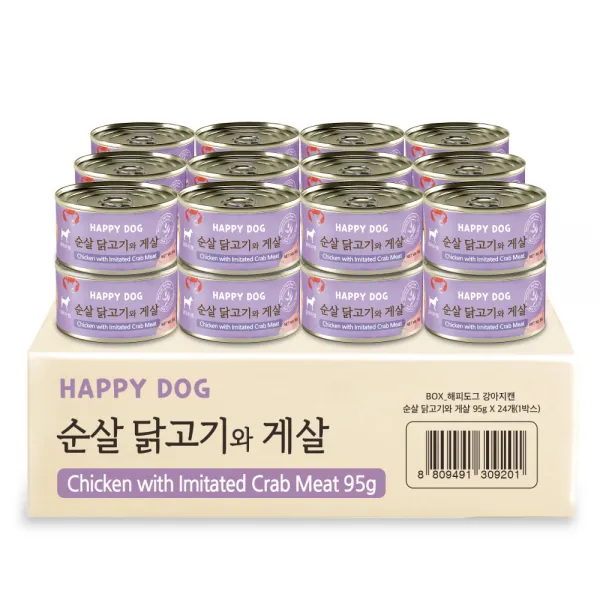 굿데이 해피도그 강아지 간식 캔 95g 순살 닭고기 + 게살 혼합맛 24개