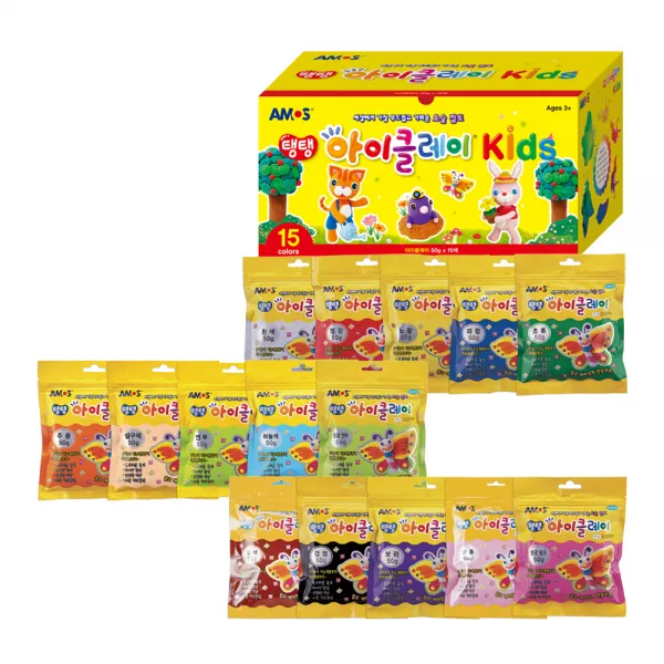 아모스 탱탱아이 칼라클레이 키즈 50g x 15종세트, 혼합색상