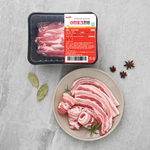 선진포크한돈 1등급이상 삼겹살 로스 (냉장), 1kg, 1팩