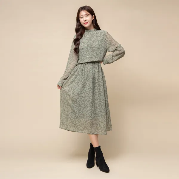 캐럿 여성 모크넥 플리츠 원피스