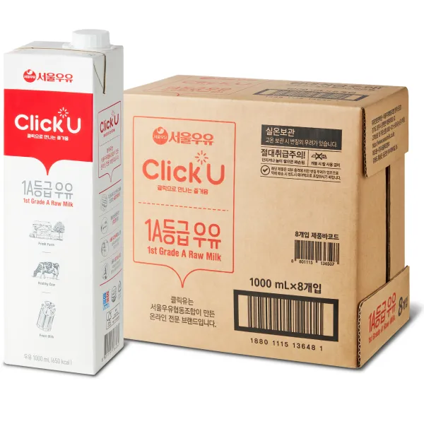 서울우유 클릭유 1A등급 우유, 8개, 1000ml